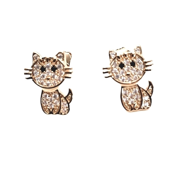 Boutique Jewelry - 💖 2/$30 Gold white cat rhinestones boho stud small dainty Kawaii earrings NEW